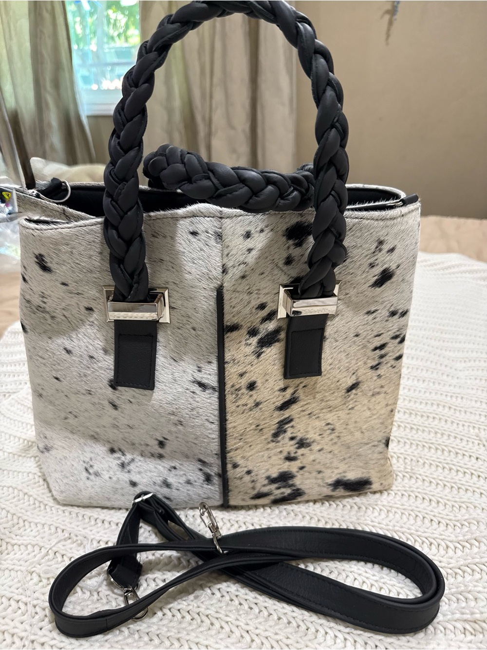 Women’s Black & White Haircalf Tote Bag